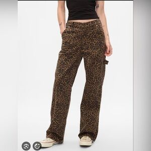 GAP Womens Leopard Print Carpenter Pants - Brown/Black size 31 / 12 short